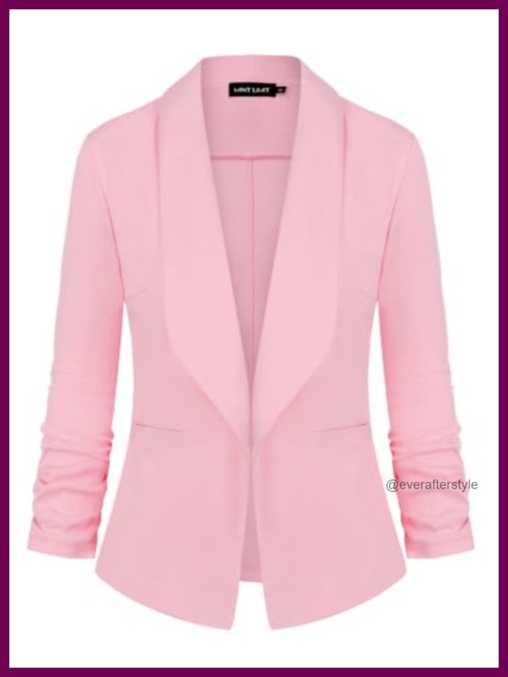 Women's 3/4 Sleeve Open Front Blazer Shawl Lapel Lightweight Office Jacket